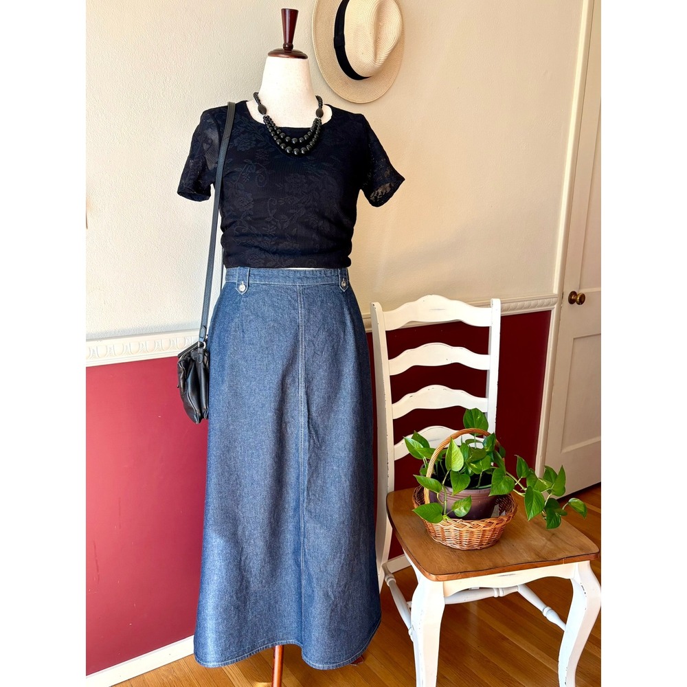 Koret City Blues Denim Maxi Skirt Dark Wash Cotton A-Line Pockets 16 Vintage Y2K